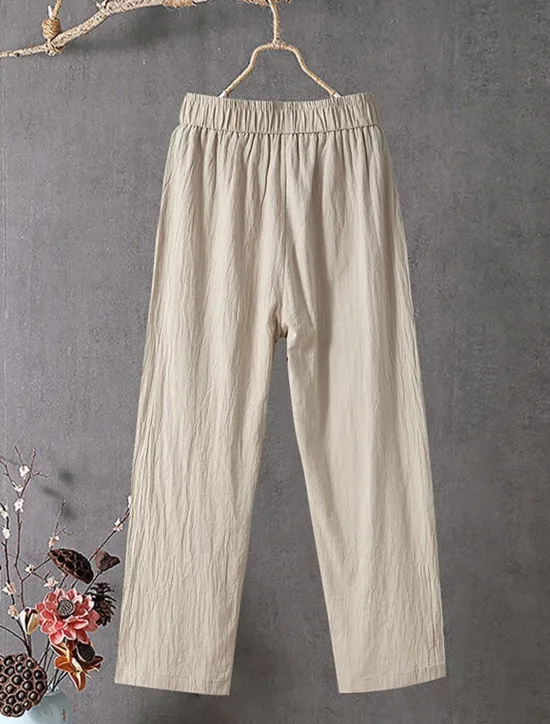 Best Women's Cotton Linen Pants Slacks Baggy Pants Solid Classic Ankle-Length Mid Waist Pocket Baggy Elastic Drawstring Design Comfort Breathability Soft Micro-elastic Dailywear Casual Black White Red Women Pants