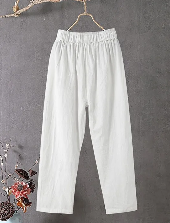 Best Women's Cotton Linen Pants Slacks Baggy Pants Solid Classic Ankle-Length Mid Waist Pocket Baggy Elastic Drawstring Design Comfort Breathability Soft Micro-elastic Dailywear Casual Black White Red Women Pants