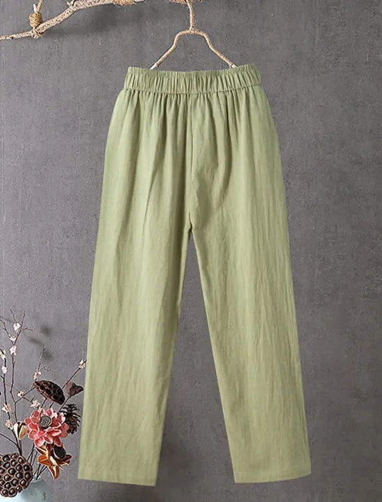 Best Women's Cotton Linen Pants Slacks Baggy Pants Solid Classic Ankle-Length Mid Waist Pocket Baggy Elastic Drawstring Design Comfort Breathability Soft Micro-elastic Dailywear Casual Black White Red Women Pants