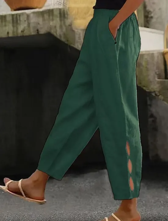 Best Women's Cotton Linen Pants Baggy Pants Linen Like Chinos Basic Casual Ankle-Length High Waist Plain Pocket Elastic Waistband Comfy Soft Comfortable Micro-elastic Vacation Street Daily Women Pants