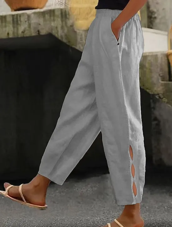 Best Women's Cotton Linen Pants Baggy Pants Linen Like Chinos Basic Casual Ankle-Length High Waist Plain Pocket Elastic Waistband Comfy Soft Comfortable Micro-elastic Vacation Street Daily Women Pants