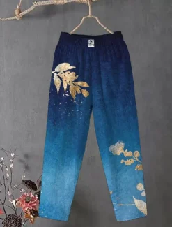 Women's Cotton Linen Pants Slacks Baggy Pants Comfort Chino Ankle-Length Medium Waist Flower Pocket Baggy Print Breathability Micro-elastic Outdoor Daily Navy Dark Pink Regency Green All Seasons Women Pants