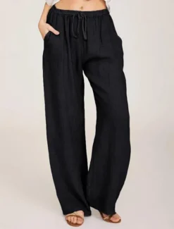 Clearance Women's Cotton Linen Pants Comfort Pure Color Pocket Elastic Waist Breathable Micro-elastic Home Black White Wine Navy Blue Summer Women Pants