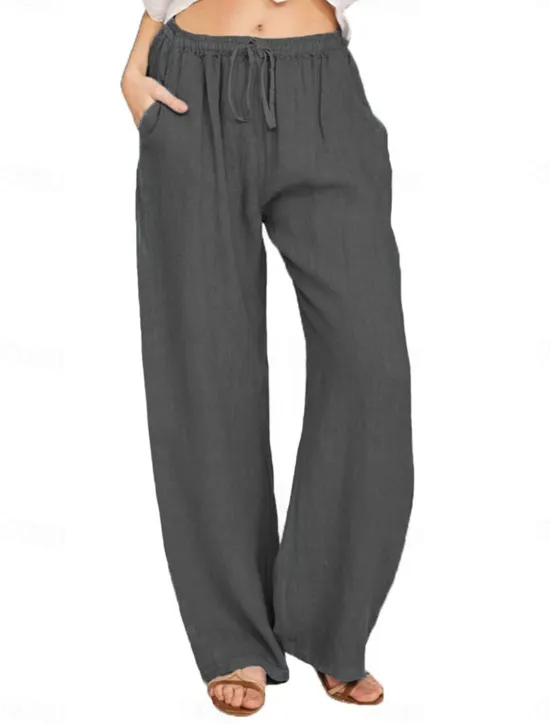 Clearance Women's Cotton Linen Pants Comfort Pure Color Pocket Elastic Waist Breathable Micro-elastic Home Black White Wine Navy Blue Summer Women Pants