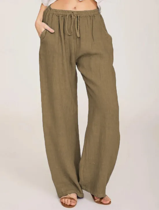 Clearance Women's Cotton Linen Pants Comfort Pure Color Pocket Elastic Waist Breathable Micro-elastic Home Black White Wine Navy Blue Summer Women Pants