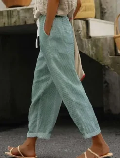 Outlet Women's Cotton Linen Pants Baggy Pants Linen Like Beach Shorts Vacation Vintage Fashion Full Length High Waist Graphic Leaf Printing Breathable Soft Micro-elastic Vacation Causal Casual Women Pants