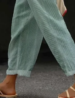 Outlet Women's Cotton Linen Pants Baggy Pants Linen Like Beach Shorts Vacation Vintage Fashion Full Length High Waist Graphic Leaf Printing Breathable Soft Micro-elastic Vacation Causal Casual Women Pants