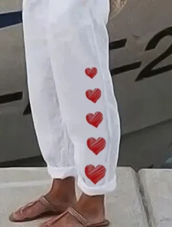 Hot Women's Cotton Linen Pants Baggy Pants Linen Like Vintage Casual Full Length Heart Floral Butterfly Side Pockets Baggy Print Comfort Inelastic Vacation Daily White Yellow Red Blue Fall Regular Fit Women Pants