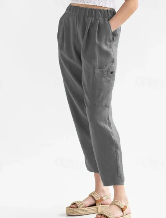 Hot Women's Cotton Linen Pants Pants Trousers Palazzo Pants Fashion Streetwear Comfort Full Length High Waist Plain Elastic Waist Comfy Outdoor Comfortable Street Daily Wear Going out Dark Grey Black Women Pants