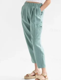 Hot Women's Cotton Linen Pants Pants Trousers Palazzo Pants Fashion Streetwear Comfort Full Length High Waist Plain Elastic Waist Comfy Outdoor Comfortable Street Daily Wear Going out Dark Grey Black Women Pants