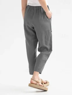Hot Women's Cotton Linen Pants Pants Trousers Palazzo Pants Fashion Streetwear Comfort Full Length High Waist Plain Elastic Waist Comfy Outdoor Comfortable Street Daily Wear Going out Dark Grey Black Women Pants