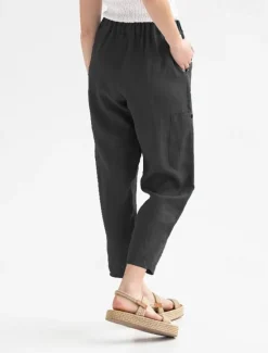 Hot Women's Cotton Linen Pants Pants Trousers Palazzo Pants Fashion Streetwear Comfort Full Length High Waist Plain Elastic Waist Comfy Outdoor Comfortable Street Daily Wear Going out Dark Grey Black Women Pants