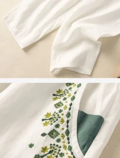 Outlet Women's Cotton Linen Pants Chinos Fashion Basic Full Length High Waist Floral Embroidered Comfort Outdoor Micro-elastic Vacation Street Daily White Yellow Apricot Coffee Summer Spring Fall Regular Fit Women Pants