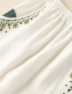Outlet Women's Cotton Linen Pants Chinos Fashion Basic Full Length High Waist Floral Embroidered Comfort Outdoor Micro-elastic Vacation Street Daily White Yellow Apricot Coffee Summer Spring Fall Regular Fit Women Pants