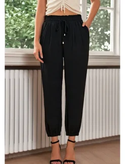 Sale Women's Cotton Linen Pants Pants Trousers Fashion Ankle-Length Shamrock Drawstring Side Pockets Breathability Comfortable Inelastic Casual Daily Black White Red Burgundy Spring & Summer Regular Fit Women Pants