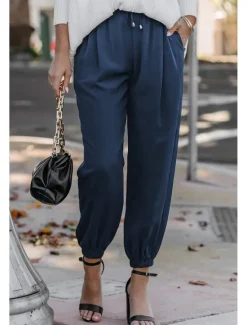 Sale Women's Cotton Linen Pants Pants Trousers Fashion Ankle-Length Shamrock Drawstring Side Pockets Breathability Comfortable Inelastic Casual Daily Black White Red Burgundy Spring & Summer Regular Fit Women Pants