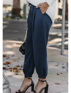 Sale Women's Cotton Linen Pants Pants Trousers Fashion Ankle-Length Shamrock Drawstring Side Pockets Breathability Comfortable Inelastic Casual Daily Black White Red Burgundy Spring & Summer Regular Fit Women Pants