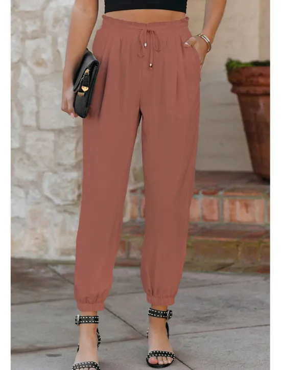 Sale Women's Cotton Linen Pants Pants Trousers Fashion Ankle-Length Shamrock Drawstring Side Pockets Breathability Comfortable Inelastic Casual Daily Black White Red Burgundy Spring & Summer Regular Fit Women Pants