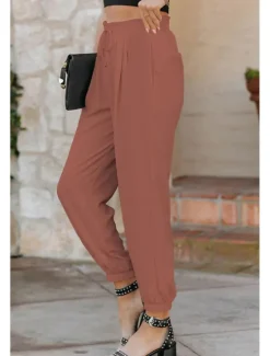 Sale Women's Cotton Linen Pants Pants Trousers Fashion Ankle-Length Shamrock Drawstring Side Pockets Breathability Comfortable Inelastic Casual Daily Black White Red Burgundy Spring & Summer Regular Fit Women Pants