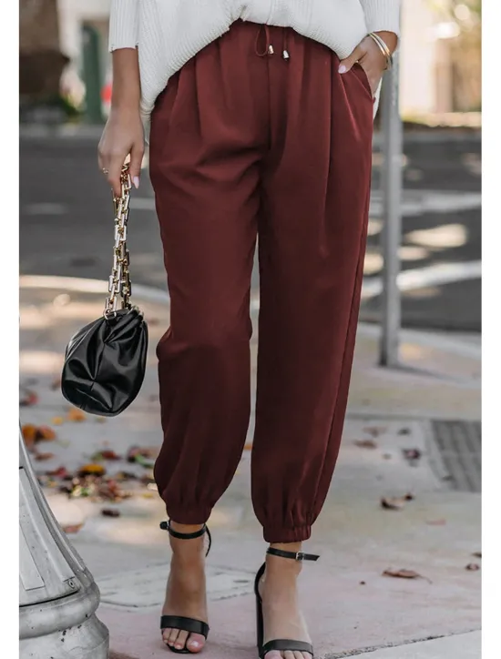 Sale Women's Cotton Linen Pants Pants Trousers Fashion Ankle-Length Shamrock Drawstring Side Pockets Breathability Comfortable Inelastic Casual Daily Black White Red Burgundy Spring & Summer Regular Fit Women Pants