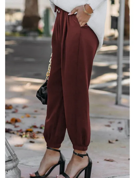 Sale Women's Cotton Linen Pants Pants Trousers Fashion Ankle-Length Shamrock Drawstring Side Pockets Breathability Comfortable Inelastic Casual Daily Black White Red Burgundy Spring & Summer Regular Fit Women Pants