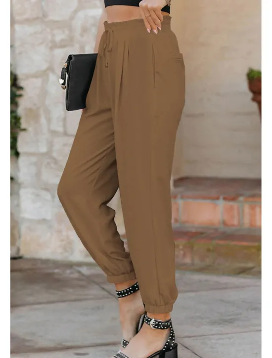 Sale Women's Cotton Linen Pants Pants Trousers Fashion Ankle-Length Shamrock Drawstring Side Pockets Breathability Comfortable Inelastic Casual Daily Black White Red Burgundy Spring & Summer Regular Fit Women Pants
