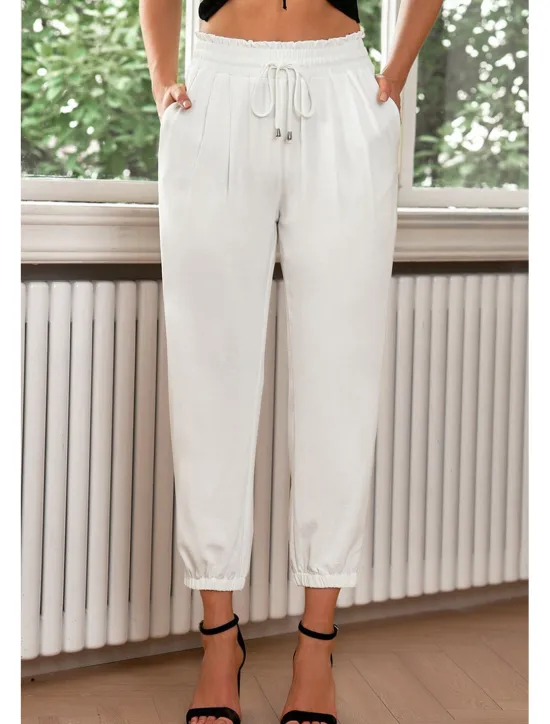 Sale Women's Cotton Linen Pants Pants Trousers Fashion Ankle-Length Shamrock Drawstring Side Pockets Breathability Comfortable Inelastic Casual Daily Black White Red Burgundy Spring & Summer Regular Fit Women Pants