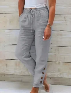 Discount Women's Cotton Linen Pants Chinos Vacation Vintage Fashion Full Length High Waist Plain Pocket Elastic Waistband Comfy Soft Comfortable Micro-elastic Outdoor Street Black White Light Green Red Spring Women Pants