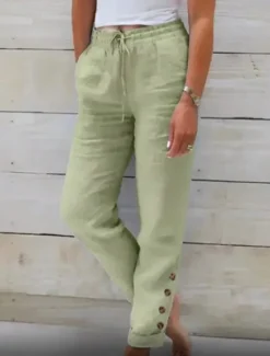 Discount Women's Cotton Linen Pants Chinos Vacation Vintage Fashion Full Length High Waist Plain Pocket Elastic Waistband Comfy Soft Comfortable Micro-elastic Outdoor Street Black White Light Green Red Spring Women Pants