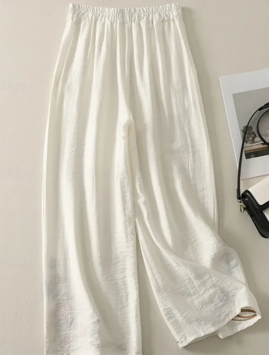 Women's Cotton Linen Pants Chinos Ethnic Style Basic Casual Full Length High Waist Floral Embroidered Pocket Elastic Waist Comfort Outdoor Micro-elastic Vacation Street Daily Khaki Beige Summer Women Pants