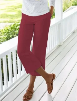 Clearance Women's Cotton Linen Pants Chinos Capri shorts Fashion Calf-Length Plain Side Pockets Baggy Comfort Inelastic Casual Daily Black White Red Blue Regular Fit Women Pants