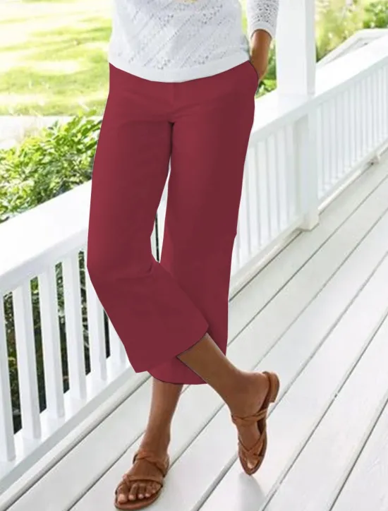 Clearance Women's Cotton Linen Pants Chinos Capri shorts Fashion Calf-Length Plain Side Pockets Baggy Comfort Inelastic Casual Daily Black White Red Blue Regular Fit Women Pants
