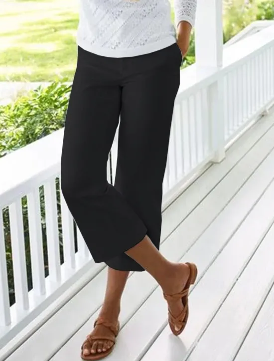 Clearance Women's Cotton Linen Pants Chinos Capri shorts Fashion Calf-Length Plain Side Pockets Baggy Comfort Inelastic Casual Daily Black White Red Blue Regular Fit Women Pants