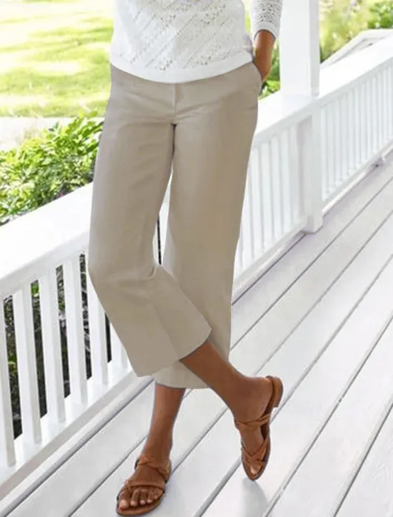 Clearance Women's Cotton Linen Pants Chinos Capri shorts Fashion Calf-Length Plain Side Pockets Baggy Comfort Inelastic Casual Daily Black White Red Blue Regular Fit Women Pants