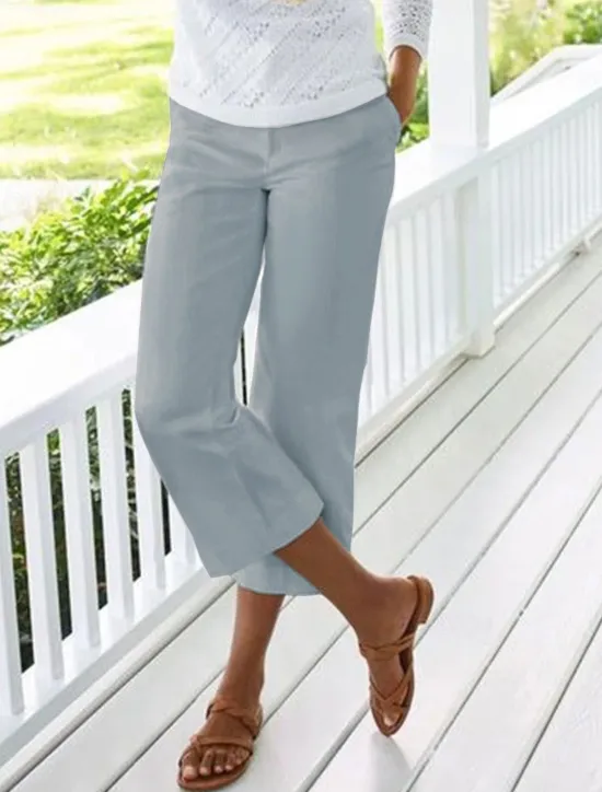 Clearance Women's Cotton Linen Pants Chinos Capri shorts Fashion Calf-Length Plain Side Pockets Baggy Comfort Inelastic Casual Daily Black White Red Blue Regular Fit Women Pants