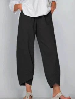 Online Women's Cotton Linen Pants Baggy Pants Linen Like Chinos Fashion Basic Full Length Medium Waist Plain Pocket Drawstring Comfort Outdoor Micro-elastic Vacation Street Daily Grey Black White Dark Navy Women Pants