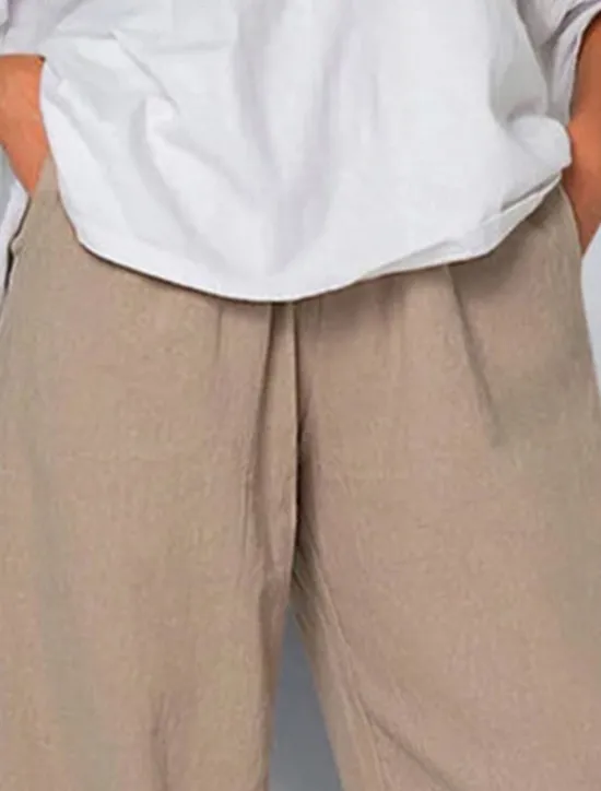 Online Women's Cotton Linen Pants Baggy Pants Linen Like Chinos Fashion Basic Full Length Medium Waist Plain Pocket Drawstring Comfort Outdoor Micro-elastic Vacation Street Daily Grey Black White Dark Navy Women Pants