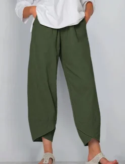 Online Women's Cotton Linen Pants Baggy Pants Linen Like Chinos Fashion Basic Full Length Medium Waist Plain Pocket Drawstring Comfort Outdoor Micro-elastic Vacation Street Daily Grey Black White Dark Navy Women Pants