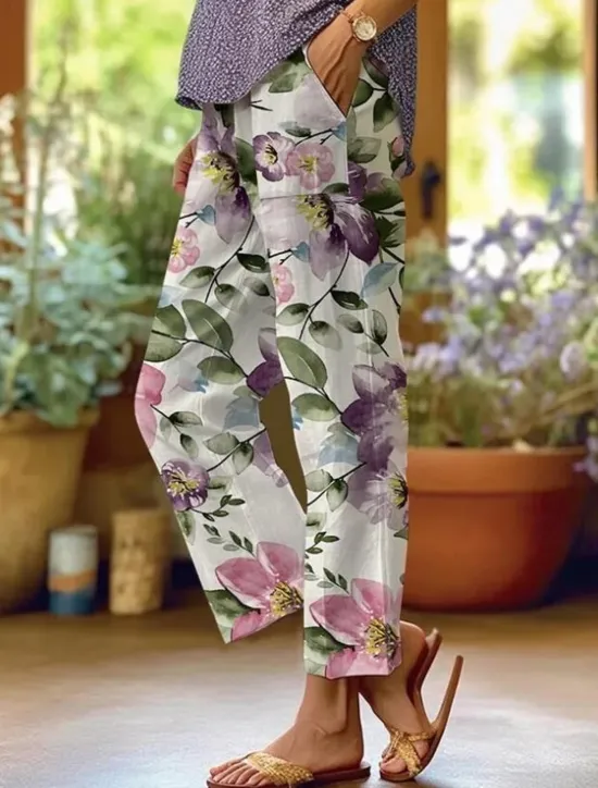 Clearance Women's Cotton Linen Pants Baggy Pants Linen Like Fashion Streetwear Full Length High Waist Graphic Lattice Printing Thermal Warm Breathable Soft Micro-elastic Outdoor Daily Women Leggings