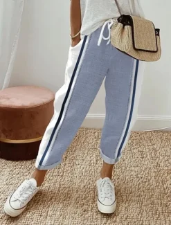 Clearance Women's Cotton Linen Pants Baggy Pants Linen Like Fashion Streetwear Full Length High Waist Graphic Lattice Printing Thermal Warm Breathable Soft Micro-elastic Outdoor Daily Women Leggings