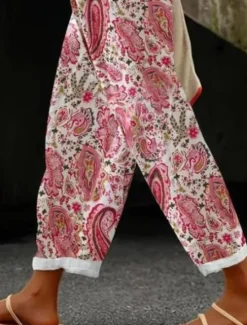 Best Women's Cotton Linen Pants Baggy Pants Linen Like Active Vintage Fashion Full Length High Waist Floral Graphic Animal Printing Thermal Warm Breathable Soft Micro-elastic Outdoor Daily Women Leggings