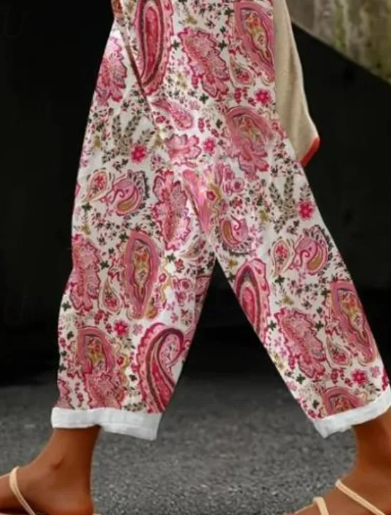 Best Women's Cotton Linen Pants Baggy Pants Linen Like Active Vintage Fashion Full Length High Waist Floral Graphic Animal Printing Thermal Warm Breathable Soft Micro-elastic Outdoor Daily Women Leggings