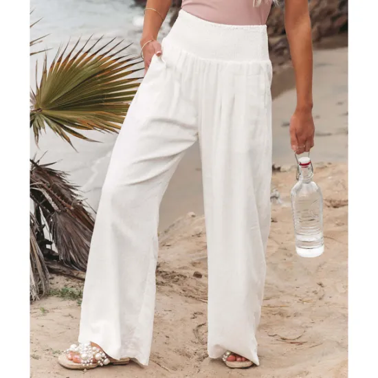 Online Women's Cotton Linen Pants Wide Leg Trousers Fashion Casual Lounge Full Length High Waist Baggy Micro-elastic Vacation Daily Apple Green Black White Dark Navy Autumn / Fall Women Pants