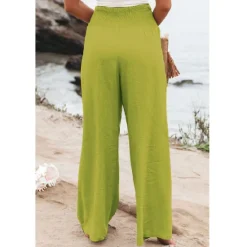 Online Women's Cotton Linen Pants Wide Leg Trousers Fashion Casual Lounge Full Length High Waist Baggy Micro-elastic Vacation Daily Apple Green Black White Dark Navy Autumn / Fall Women Pants