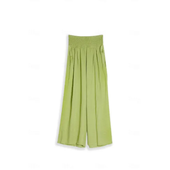 Online Women's Cotton Linen Pants Wide Leg Trousers Fashion Casual Lounge Full Length High Waist Baggy Micro-elastic Vacation Daily Apple Green Black White Dark Navy Autumn / Fall Women Pants