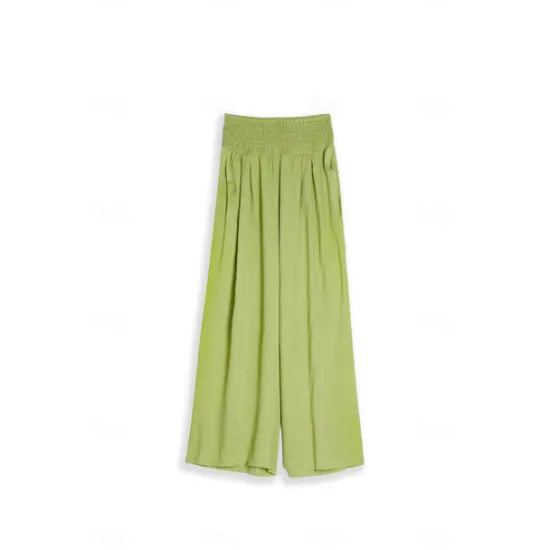 Online Women's Cotton Linen Pants Wide Leg Trousers Fashion Casual Lounge Full Length High Waist Baggy Micro-elastic Vacation Daily Apple Green Black White Dark Navy Autumn / Fall Women Pants