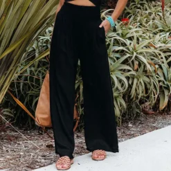 Online Women's Cotton Linen Pants Wide Leg Trousers Fashion Casual Lounge Full Length High Waist Baggy Micro-elastic Vacation Daily Apple Green Black White Dark Navy Autumn / Fall Women Pants