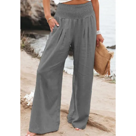 Online Women's Cotton Linen Pants Wide Leg Trousers Fashion Casual Lounge Full Length High Waist Baggy Micro-elastic Vacation Daily Apple Green Black White Dark Navy Autumn / Fall Women Pants
