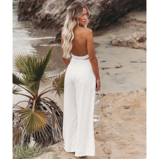 Online Women's Cotton Linen Pants Wide Leg Trousers Fashion Casual Lounge Full Length High Waist Baggy Micro-elastic Vacation Daily Apple Green Black White Dark Navy Autumn / Fall Women Pants