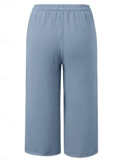 Best Women's Cotton Linen Pants Chinos Vacation Streetwear Basic Calf-Length High Waist Plain Pocket Elastic Waistband Comfy Soft Comfortable Micro-elastic Outdoor Street Light Green Blue Khaki Army Green Women Pants